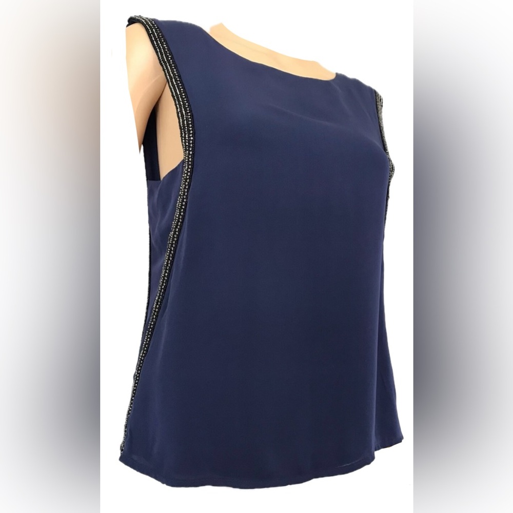 MLV Silk Blue Beaded Sleeveless Blouse. Size M